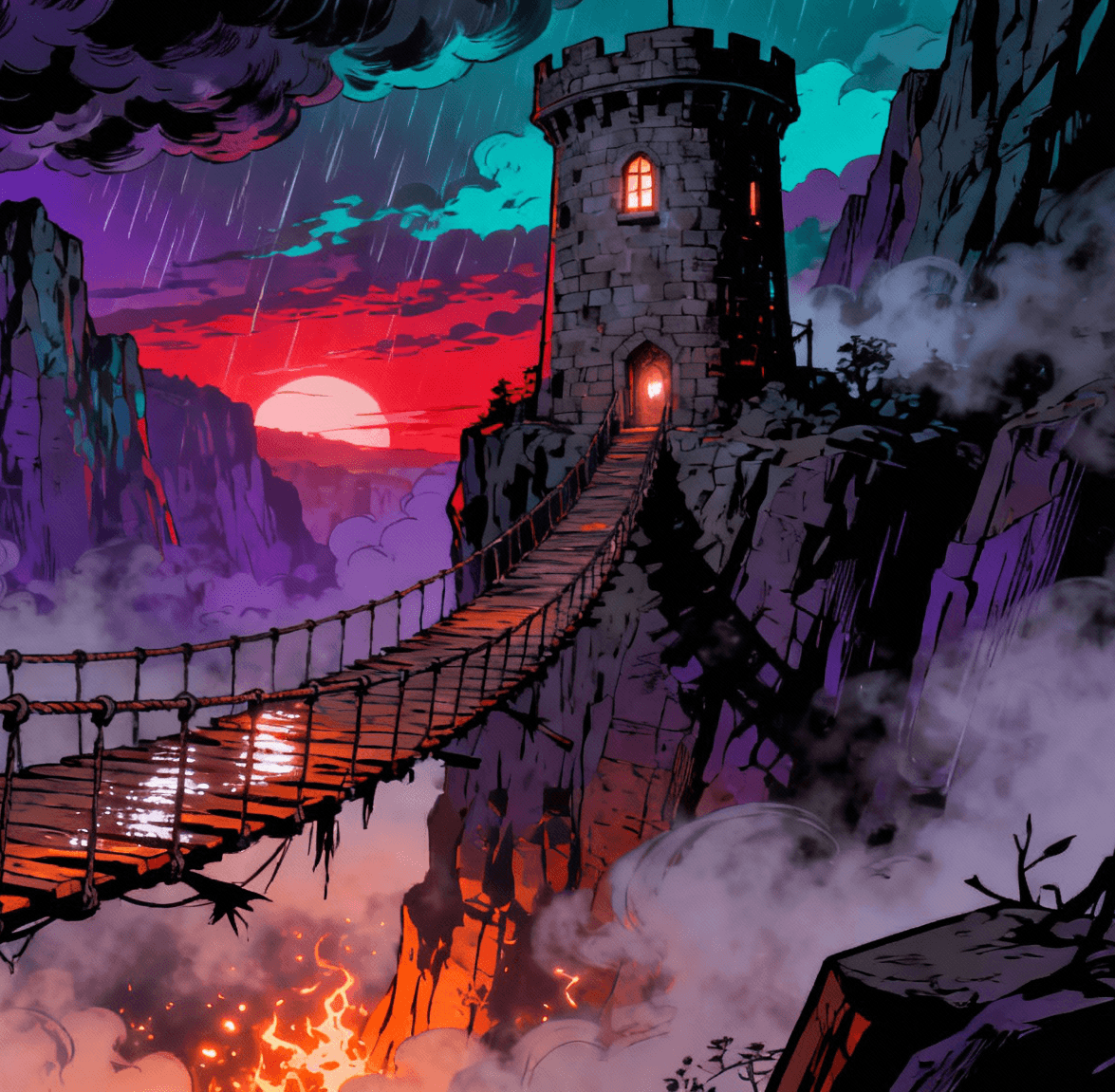 Illustration of the Ember Fog adventure setting
